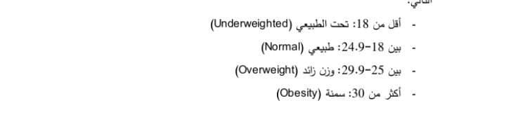 حدود تصنيف مؤشر كتلة الجسم